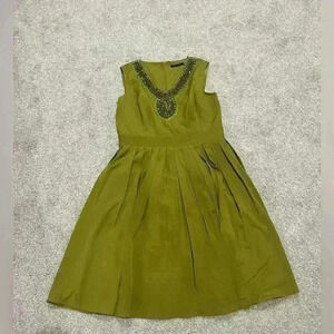 Gorgeous size 14 Ellen Tracy dress in olive green and beaded bodice